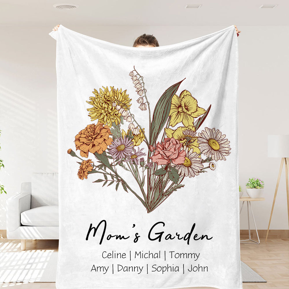 Birth Flower Family Bouquet Customized Blanket