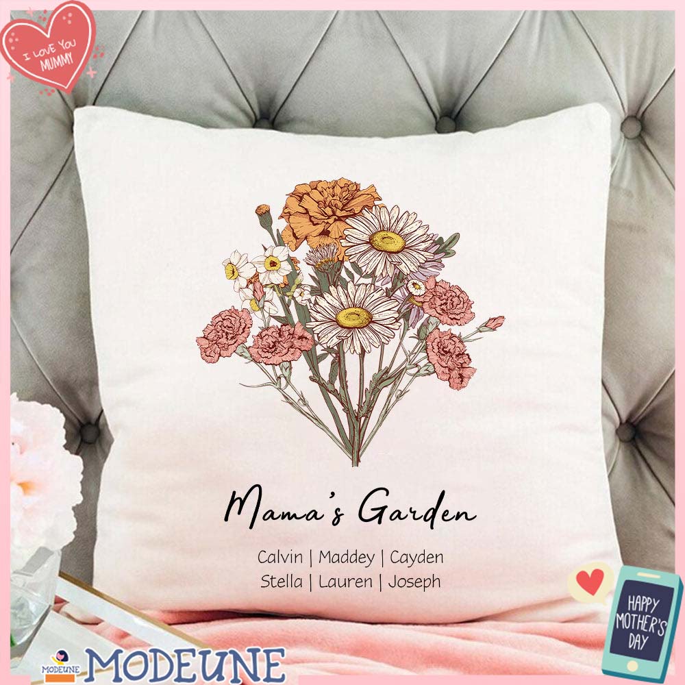 Birth Flower Bouquet Customized Pillow Cushion