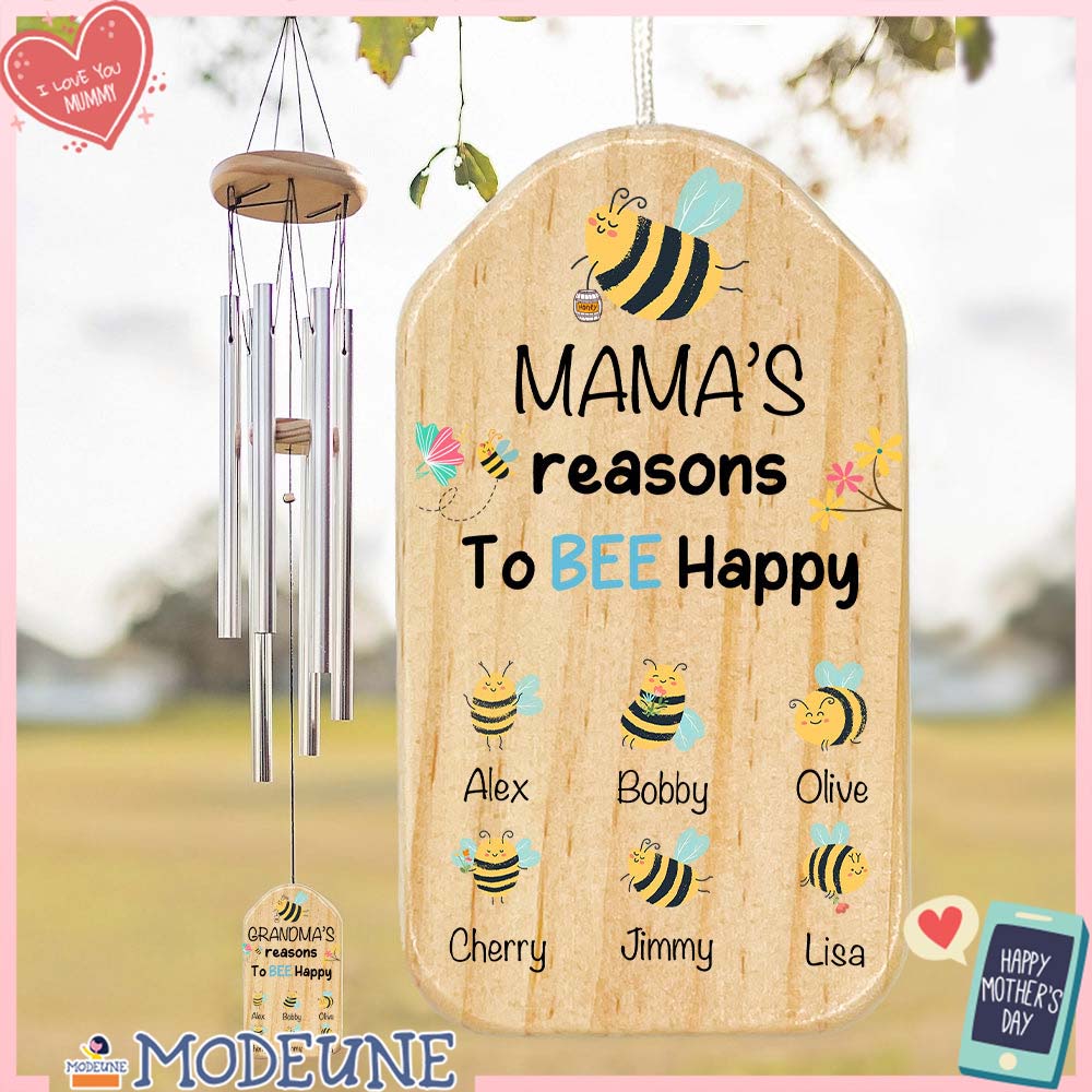 Mama/Grandama's Reasons To Bee🐝 Happy Custom Lucky Wind Chimes