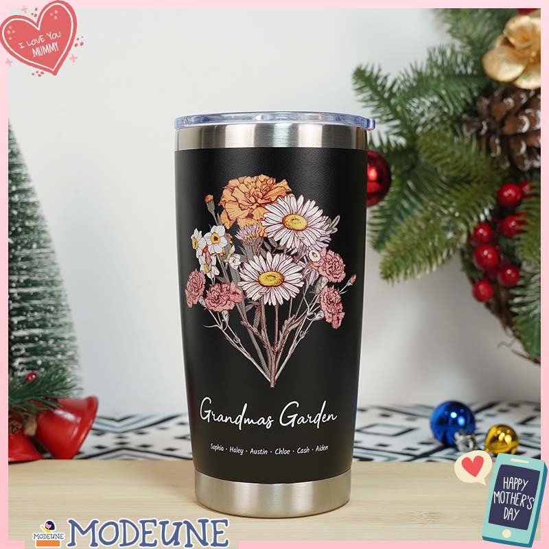 Birth Flower Family Bouquet Custom Stainless Steel Tumbler