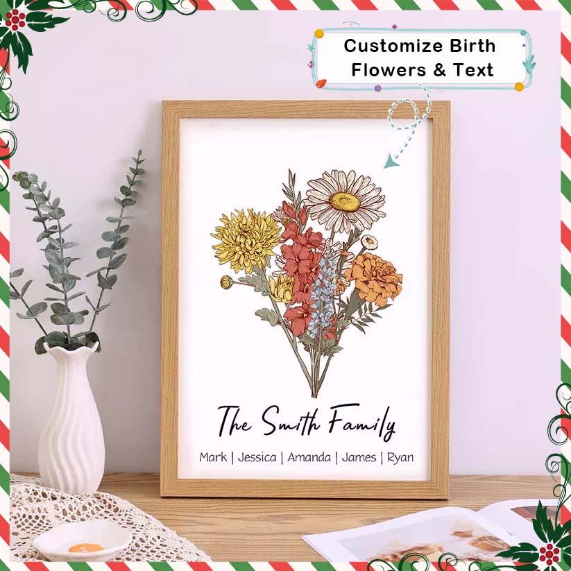 ⭐️Birth Flower Family Bouquet Personalized Names Frame⭐️