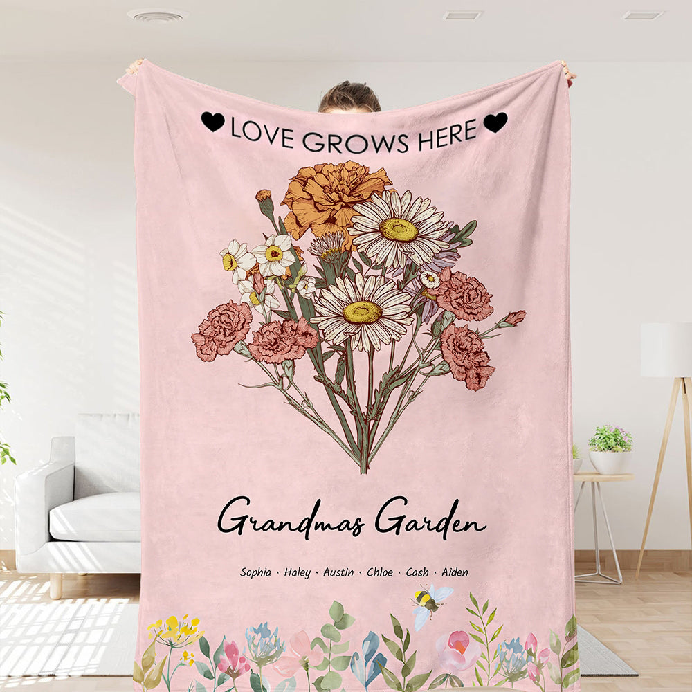 Birth Flower Family Bouquet Customized Blanket