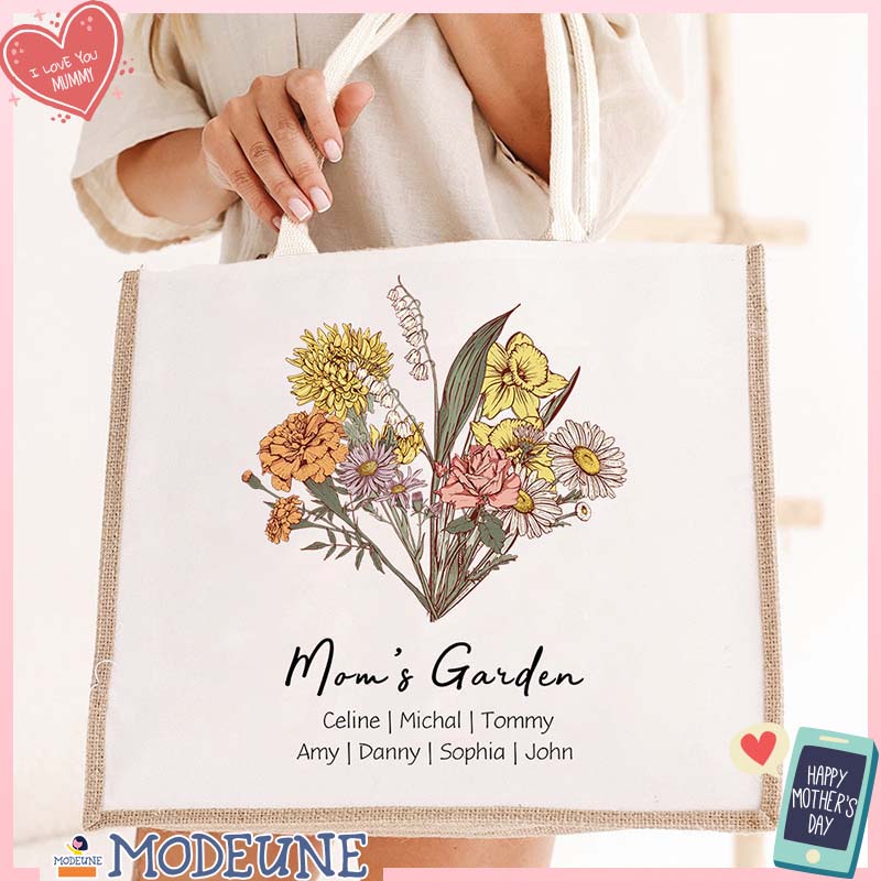 Birth Flower Family Bouquet  Customized Tote Bags