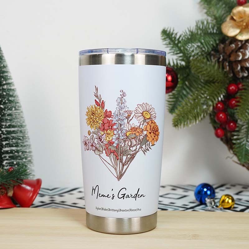 Birth Flower Family Bouquet Custom Stainless Steel Tumbler