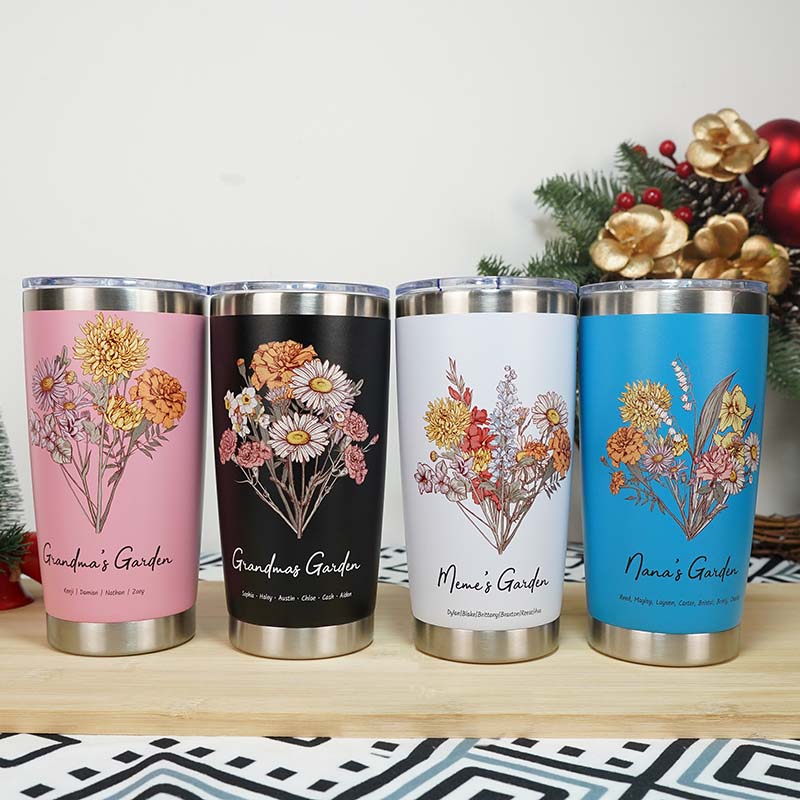 Birth Flower Family Bouquet Custom Stainless Steel Tumbler