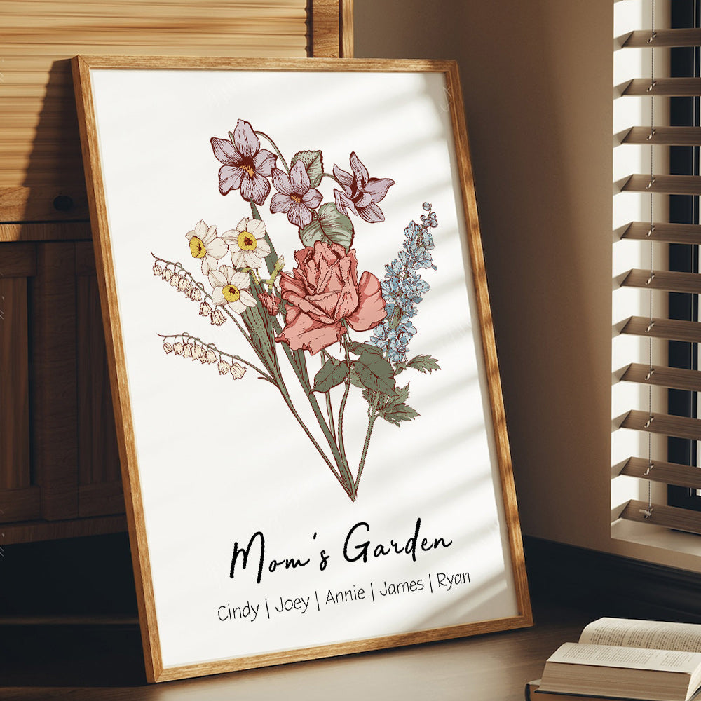 ⭐️Birth Flower Family Bouquet Personalized Names Frame⭐️