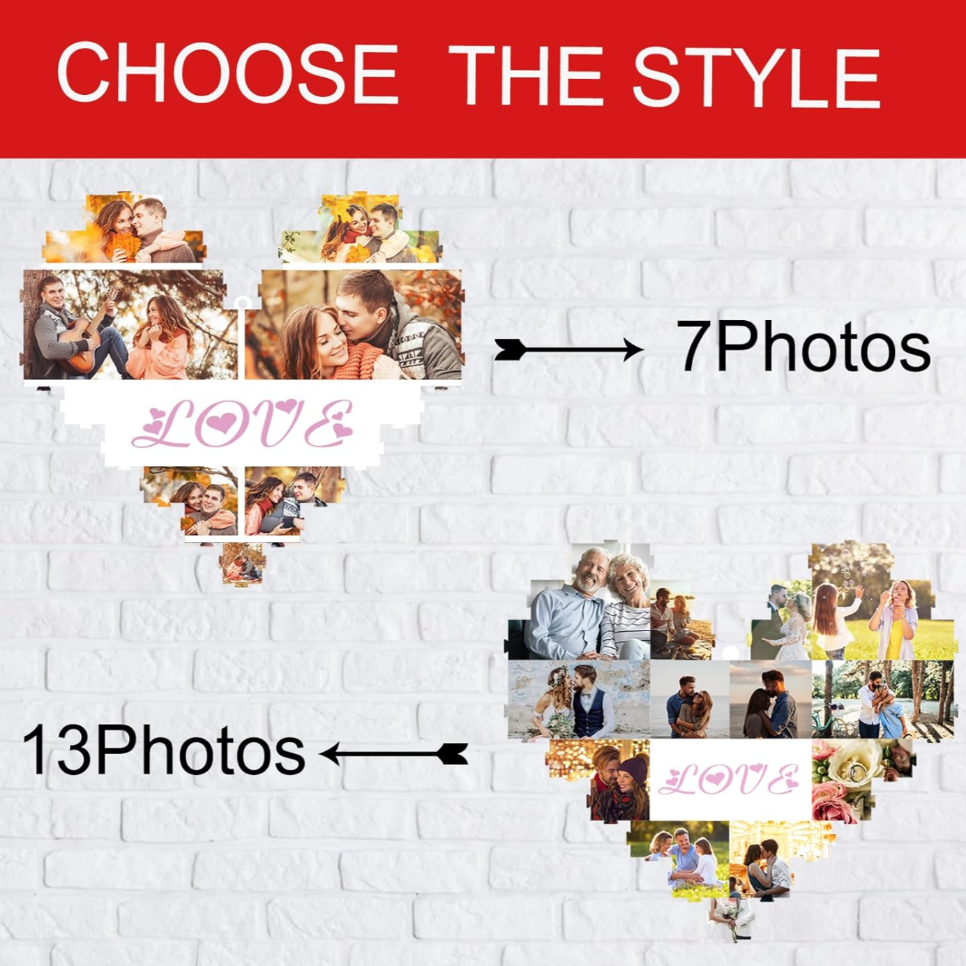 Lampada per collage di foto a forma di cuore personalizzata con foto