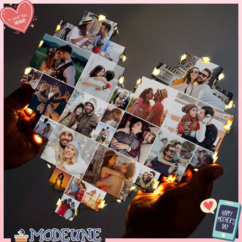 Custom Heart Shape Photo Collage Lamp with Photos