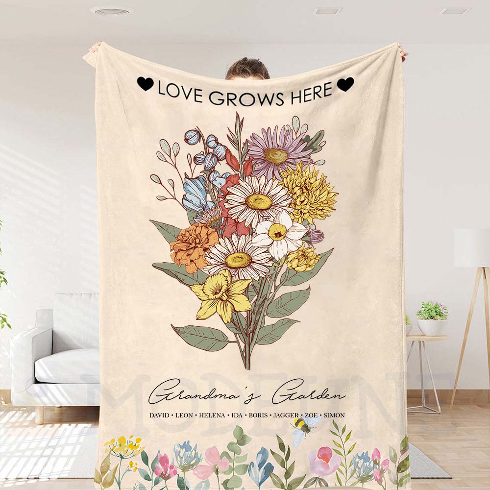 Birth Flower Family Bouquet Customized Blanket Pro