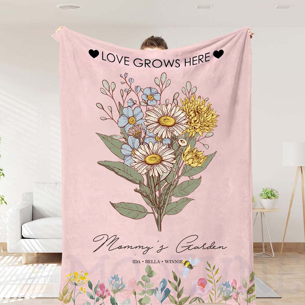 Birth Flower Family Bouquet Customized Blanket Pro