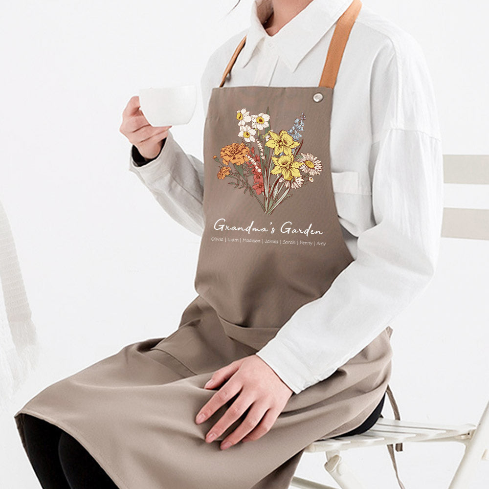 Birth Flower Bouquet Customized Apron Waterproof