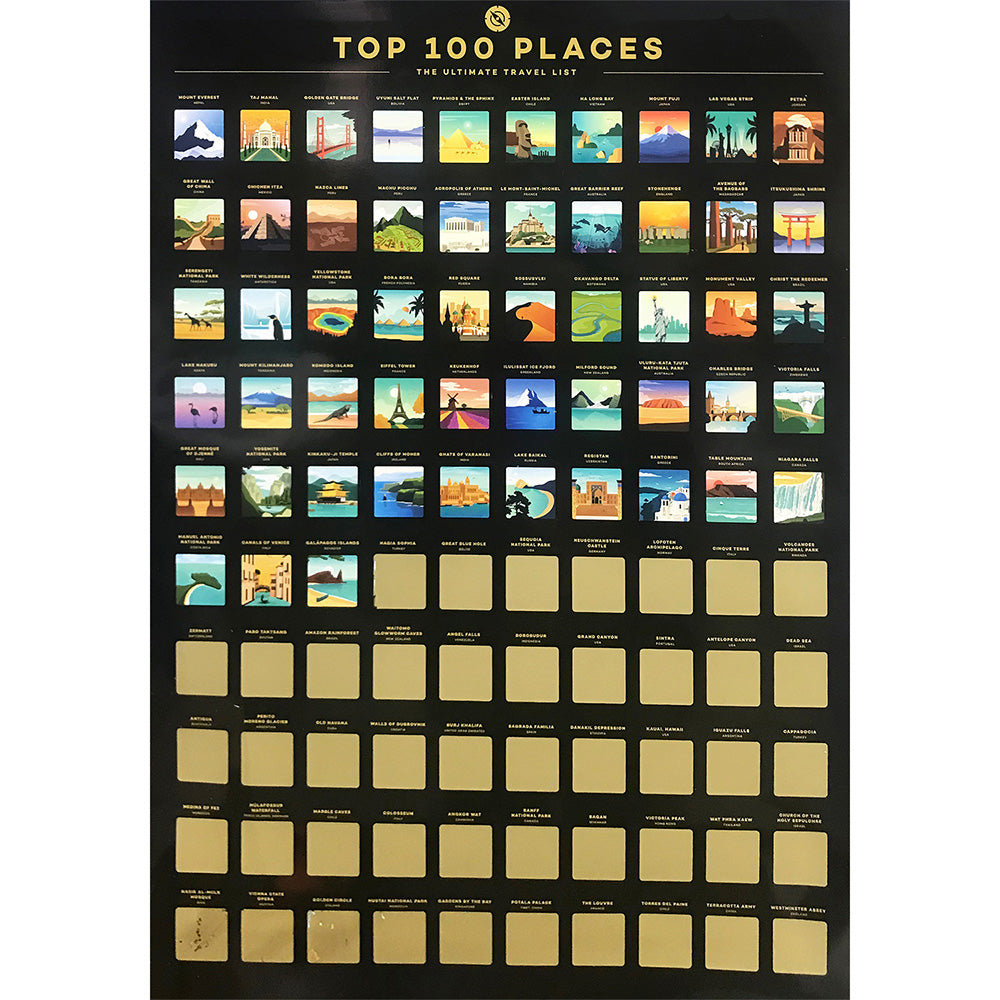 Top 100 Places Scratch Off Poster, Best Poster With Travel Places