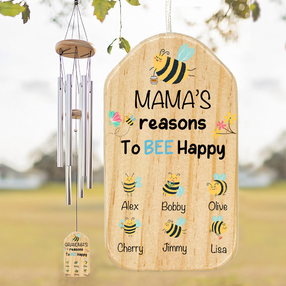 Mama/Grandama's Reasons To Bee🐝 Happy Custom Lucky Wind Chimes