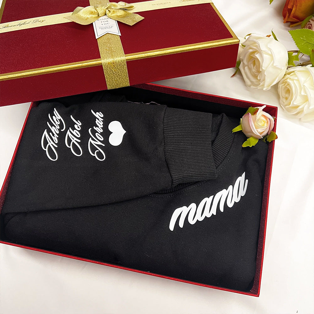 Custom Mama Sweatshirt with Children Name on Sleeve (Bold Font)