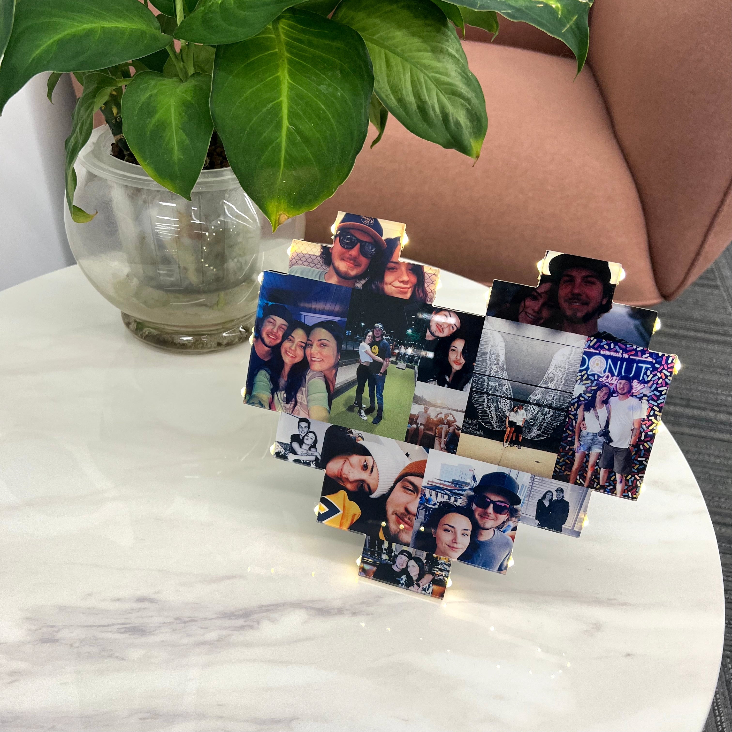 Lampada per collage di foto a forma di cuore personalizzata con foto