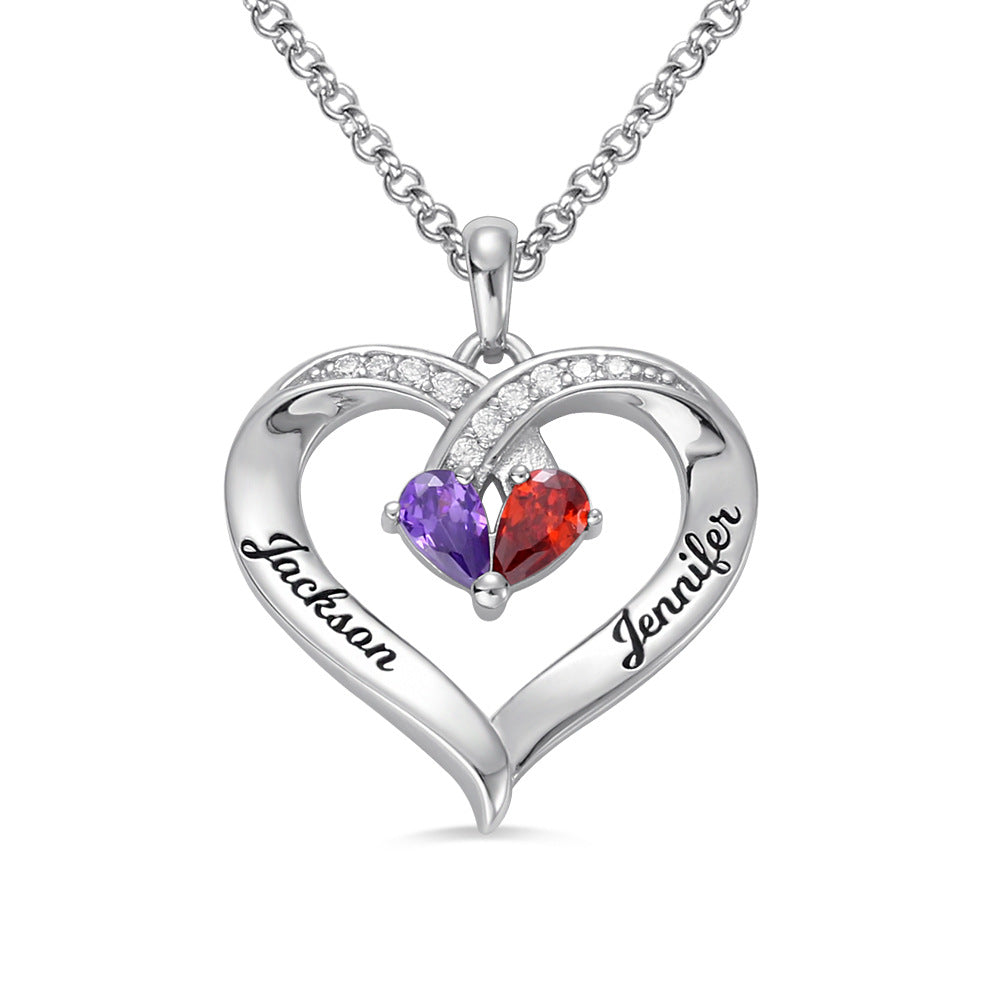 Custom Names Heart Necklace With Birthstones