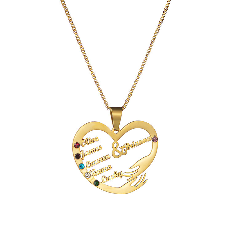 Custom Heart Hand Hug Necklace With Birthstones for Mom