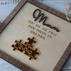 Du bist das Stück, das uns zusammenhält, Mama – personalisiertes Holz-Puzzle-Schild