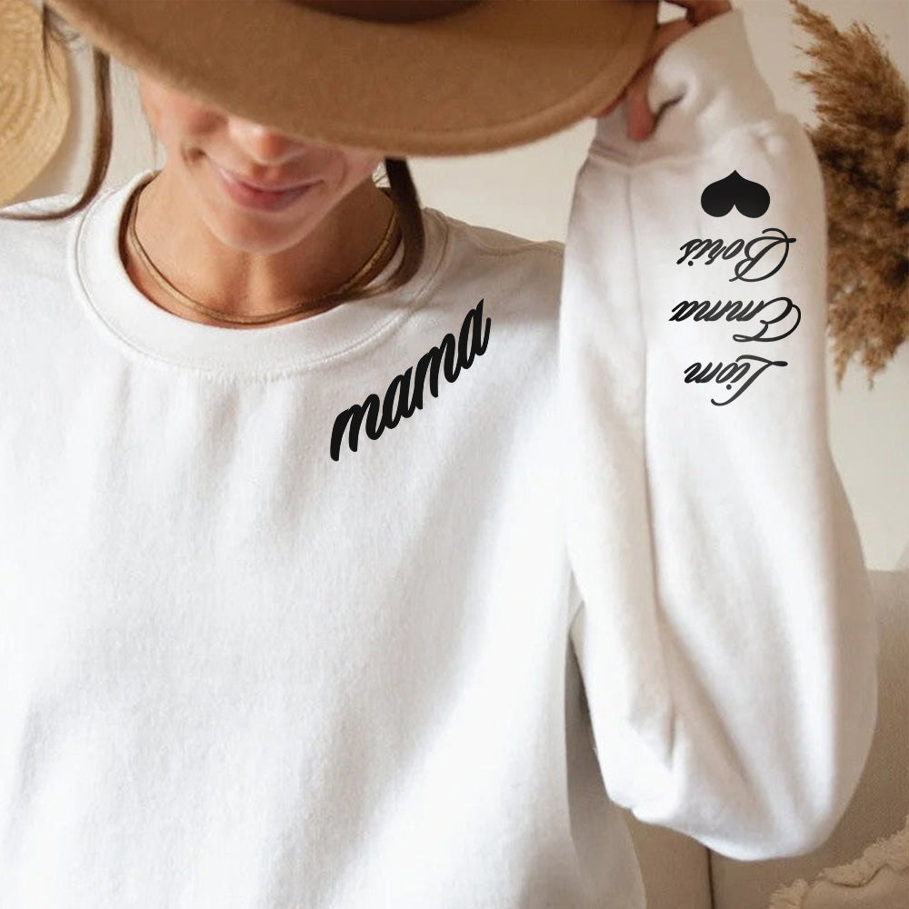 Individuelles Mama-Sweatshirt mit Kindernamen auf dem Ärmel (fette Schriftart) 