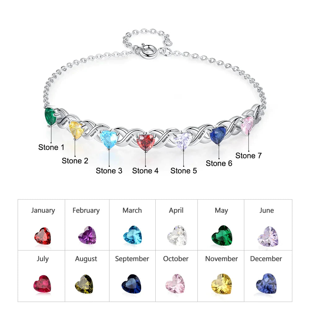 Custom Heart Birthstone Bracelet