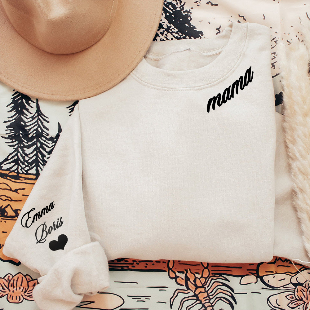 Individuelles Mama-Sweatshirt mit Kindernamen auf dem Ärmel (fette Schriftart) 