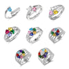 Custom Engarving Heart Birthstone Flower Ring