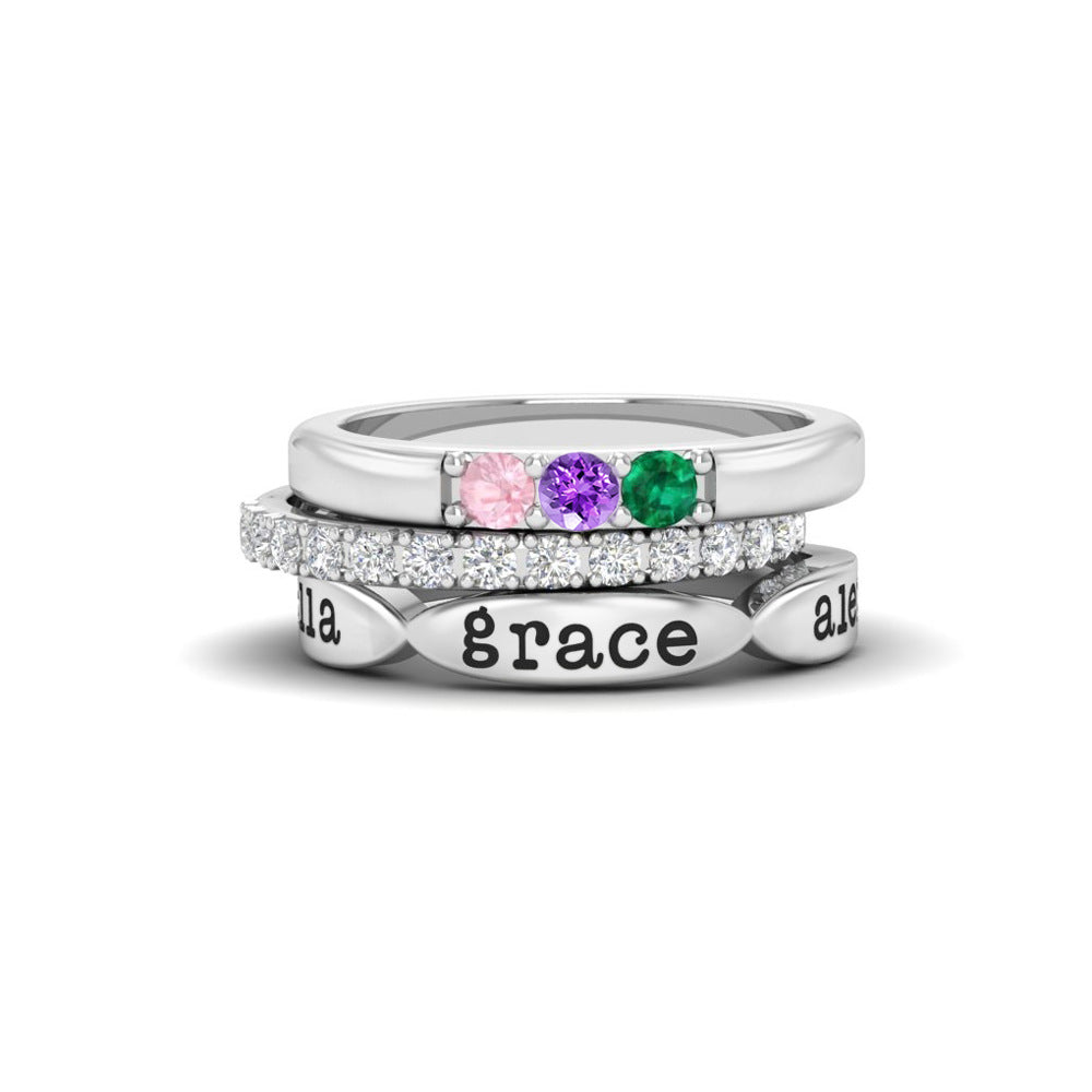 Custom Birthstone Mothers Ring Stack