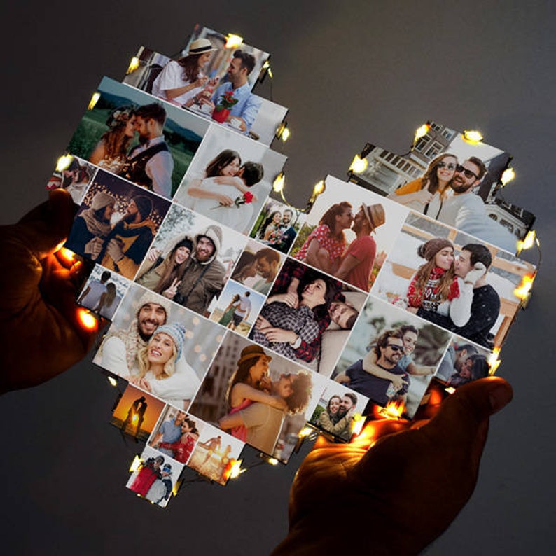 Custom Heart Shape Photo Collage Lamp with Photos