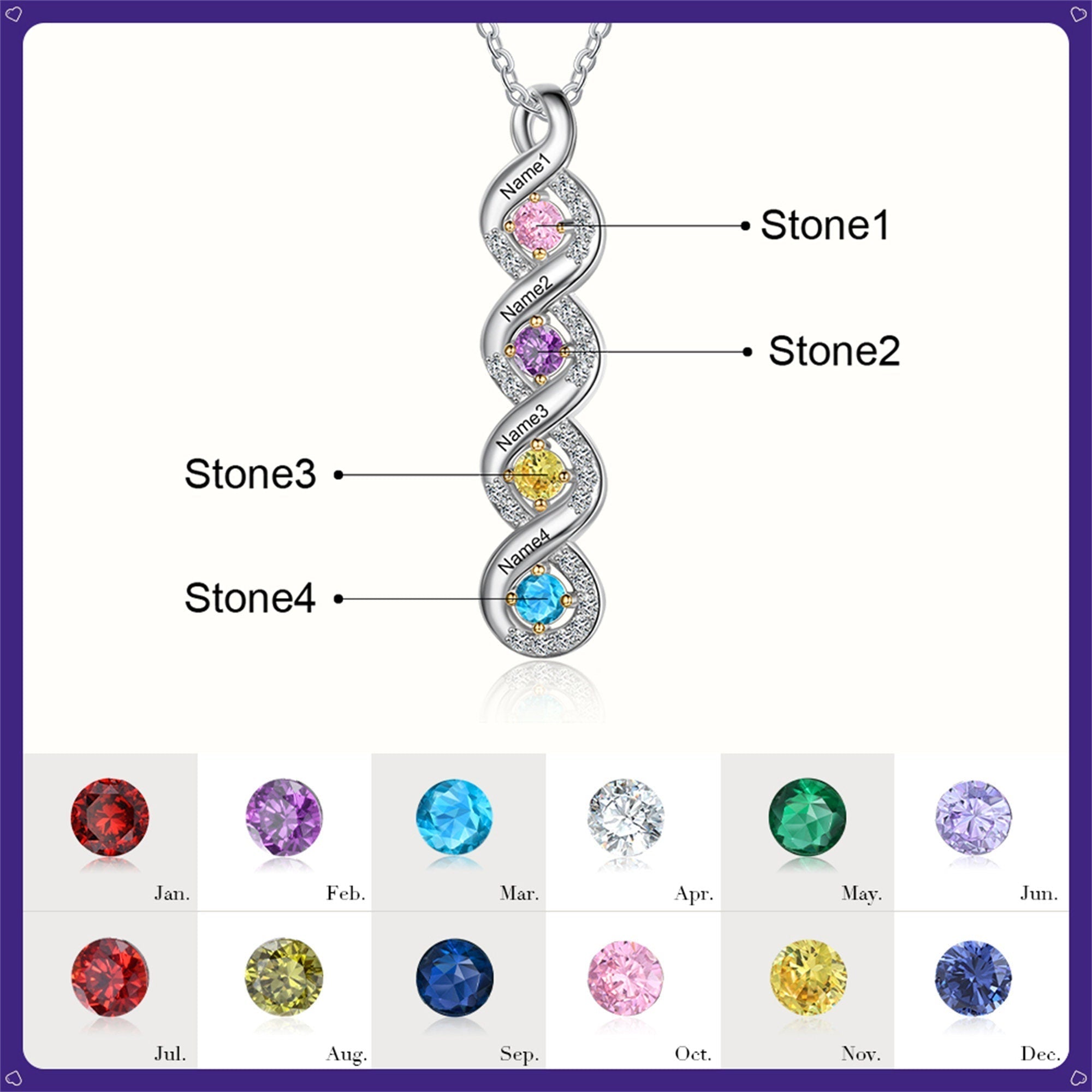 Custom Mother Rings Necklace with Birthstones